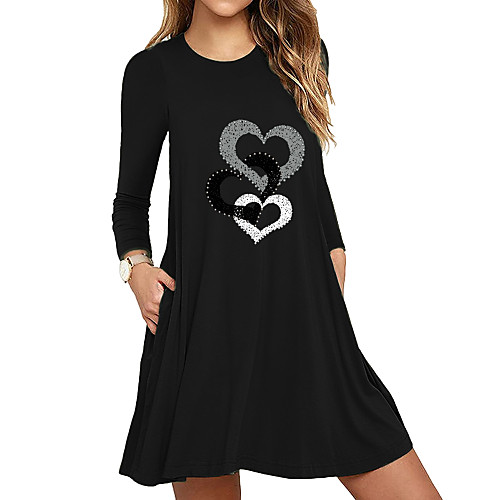 

Women's A Line Dress Short Mini Dress White Black Blue Wine Army Green Navy Blue Long Sleeve Print Print Fall Winter Round Neck Casual 2021 S M L XL XXL 3XL 4XL 5XL 6XL / Plus Size