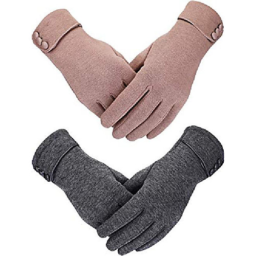 

1 pairs of women's winter gloves warm plush glove lined windproof gloves for women and girls (khaki, gray)