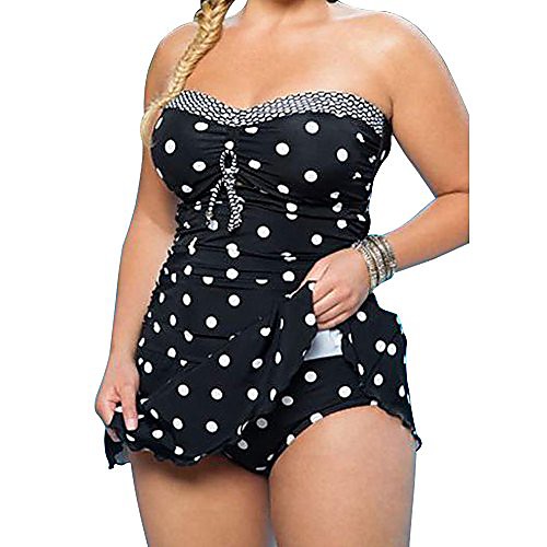 

women elegant tankini push up bikini set polka dot swimwear swimsuit plus size two piece (4xl, black)