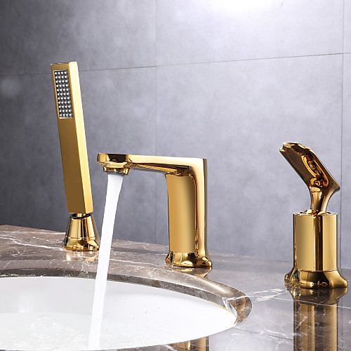 

Bathroom Sink Faucet - Pullout Spray / Widespread Chrome / Electroplated Widespread Single Handle Three HolesBath Taps