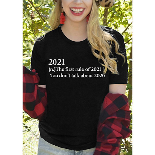 

Women's T shirt Graphic Text Graphic Prints Print Round Neck Tops 100% Cotton Basic Basic Top White Black Purple