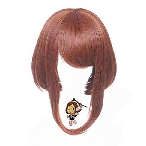 

anime mha bnha ochako uraraka cosplay wig include wig cap for women men kid halloween costume cosplay (brown)