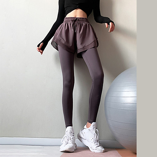 

Women's Running Tights Leggings Running Shorts With Tights Athletic Base Layer Bottoms 2 in 1 Winter Gym Workout Running Jogging Training Exercise Tummy Control Butt Lift Breathable Sport Solid