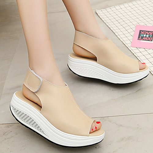 

Women's Sandals Wedge Heel Peep Toe Casual Daily PU Solid Colored Black Red Brown