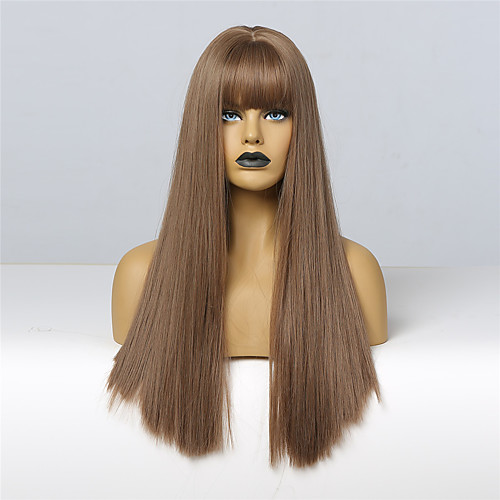 

Synthetic Wig Natruel Straight Neat Bang Wig Long Dark Brown / Light Brown Synthetic Hair 24 inch Women's Fashionable Design Women Ombre Hair Brown