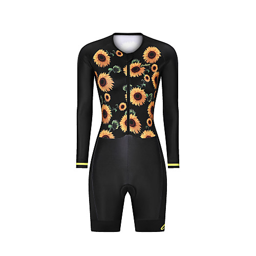 

Women's Men's Long Sleeve Triathlon Tri Suit Black Floral Botanical Bike Breathable Quick Dry Sports Graphic Road Bike Cycling Clothing Apparel / Stretchy / Athletic