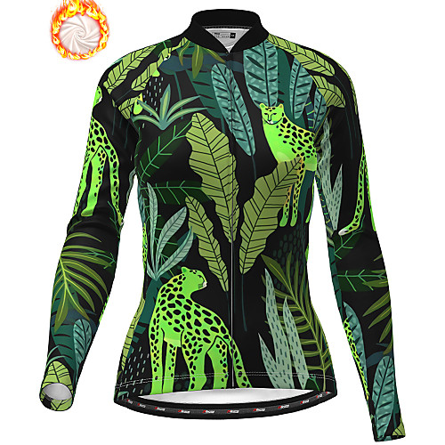 

21Grams Women's Long Sleeve Cycling Jersey Winter Fleece Polyester Green Camo / Camouflage Animal Bike Jersey Top Mountain Bike MTB Road Bike Cycling Fleece Lining Breathable Warm Sports Clothing