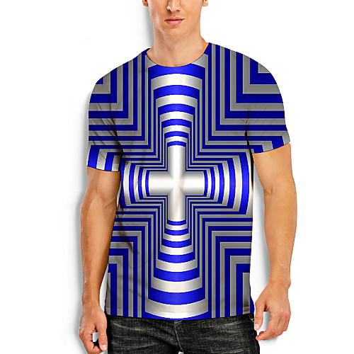 

Men's T shirt 3D Print Graphic Optical Illusion 3D Print Short Sleeve Daily Tops Blue / White