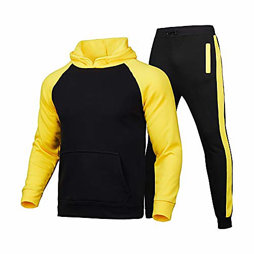 

men track suits sets color block hoodie sweatshirt joggers sweatpants casual warm sportswear 2 piece sweatsuits (yellow, xl)