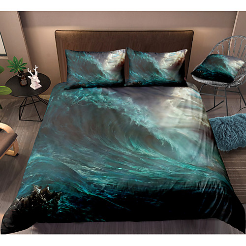 

Wave Print 3-Piece Duvet Cover Set Hotel Bedding Sets Comforter Cover with Soft Lightweight Microfiber, Include 1 Duvet Cover, 2 Pillowcases for Double/Queen/King(1 Pillowcase for Twin/Single)