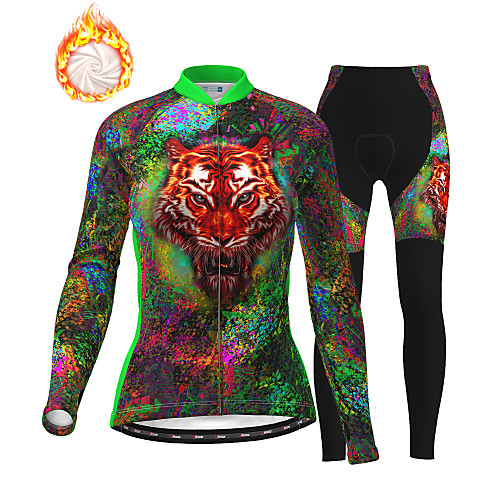 

21Grams Women's Long Sleeve Cycling Jersey with Tights Winter Fleece Green Animal Bike Fleece Lining Breathable Warm Quick Dry Sports Graphic Mountain Bike MTB Road Bike Cycling Clothing Apparel