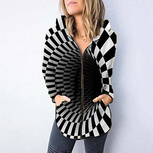 

Women's Print Patchwork 3D Print Fall & Winter Hoodied Jacket Regular Going out Long Sleeve Rayon Coat Tops Black