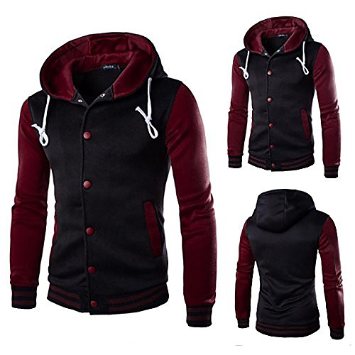 

clearance men winter slim hooded button warm hooded sweatshirt baseball coat jacket outwear (l, wine)