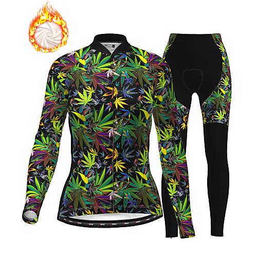 

21Grams Women's Long Sleeve Cycling Jersey with Tights Winter Fleece Green Bike Thermal Warm Fleece Lining Breathable Warm Quick Dry Sports Plants Mountain Bike MTB Road Bike Cycling Clothing Apparel