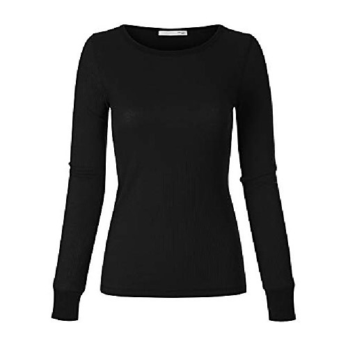

women's plain basic round crew neck thermal long sleeves t shirt top black 2xl