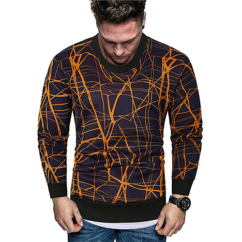 

Men's Pullover Sweatshirt Stripes Round Neck Casual Hoodies Sweatshirts Long Sleeve White Yellow