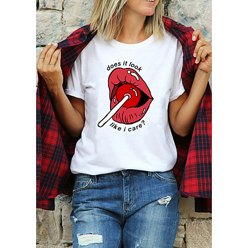 

Women's T shirt Graphic Prints Letter Print Round Neck Tops 100% Cotton Basic Basic Top White Purple Red