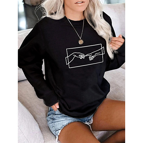 

Women's Pullover Sweatshirt Graphic Print Daily Other Prints Basic Casual Hoodies Sweatshirts White Black Yellow