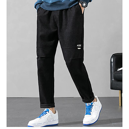 

Men's Casual Chinos Pants Solid Color Ankle-Length Black Khaki