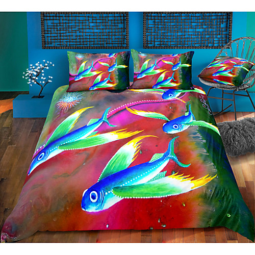 

3D Colorful Fish 3-Piece Duvet Cover Set Hotel Bedding Sets Comforter Cover with Soft Lightweight Microfiber For Holiday Decoration(Include 1 Duvet Cover and 1or 2 Pillowcases)