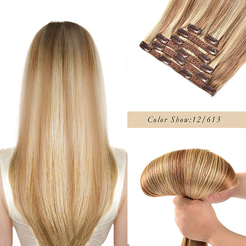 

Clip In Clip In / On Hair Extensions Remy Human Hair 7 PCS Pack Straight Natural Hair Extensions