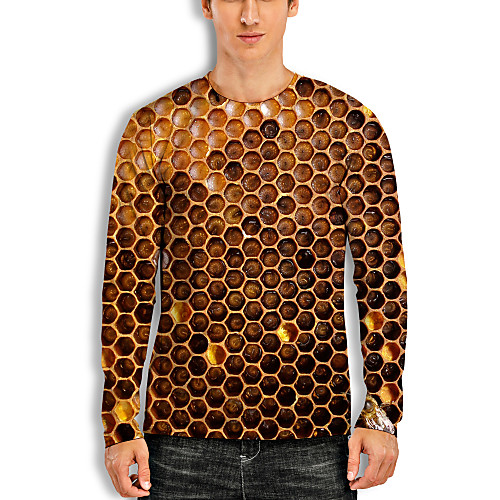 

Men's T shirt 3D Print Graphic Optical Illusion 3D Print Long Sleeve Daily Tops Casual Yellow