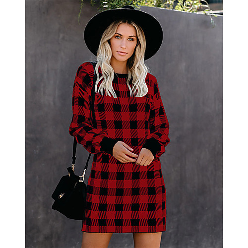 

Women's Sheath Dress Knee Length Dress Black Red Royal Blue Long Sleeve Print Fall Winter Casual 2021 S M L XL XXL 3XL