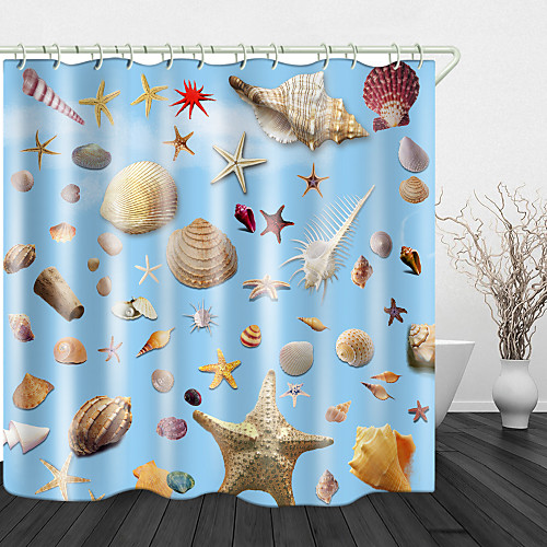 

Beautiful Conch Print Waterproof Fabric Shower Curtain for Bathroom Home Decor Covered Bathtub Curtains Liner Includes with Hooks