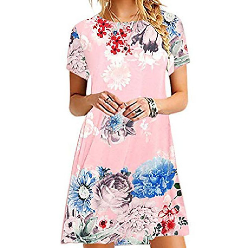 

women t-shirt dress casual floral dress short-sleeved dress pink-peony xxs / de 32