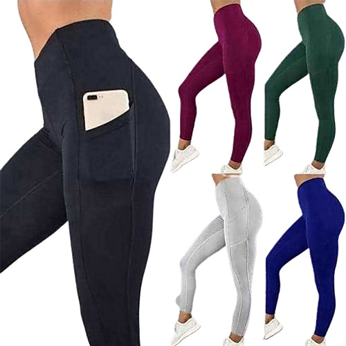 

Women's High Waist Yoga Pants Side Pockets Cropped Leggings Tummy Control Butt Lift 4 Way Stretch Wine Red Black Blue Fitness Gym Workout Running Winter Sports Activewear High Elasticity / Breathable