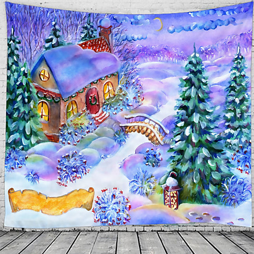 

Oil Painting Style Wall Tapestry Art Decor Blanket Curtain Hanging Home Bedroom Living Room Decoration Snow House Rural