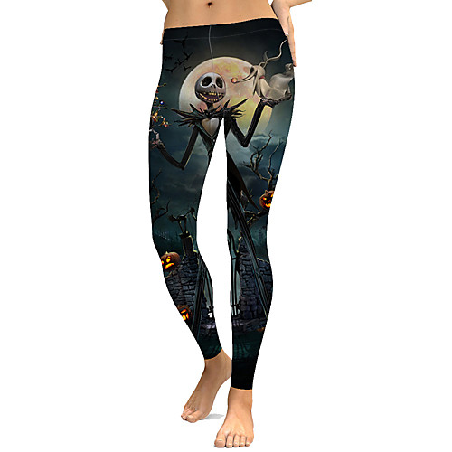 

women 3d design high waisted cosplay leggings printed soft pants (dark halloween night 3, l)