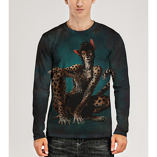 

Men's T shirt 3D Print Graphic 3D Animal Print Long Sleeve Daily Tops Green