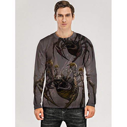 

Men's T shirt 3D Print Graphic 3D Animal Print Long Sleeve Daily Tops Casual Khaki