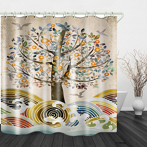 

Beautiful Colorful Trees Print Waterproof Fabric Shower Curtain for Bathroom Home Decor Covered Bathtub Curtains Liner Includes with Hooks