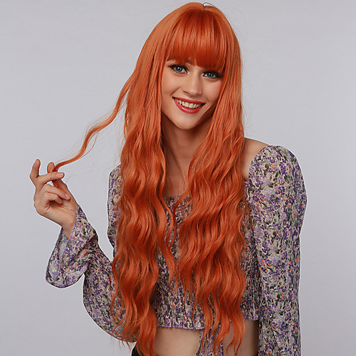 

Cosplay Costume Wig Synthetic Wig Cosplay Wig Curly Water Wave Side Part Neat Bang With Bangs Wig Very Long Orange Synthetic Hair 26 inch Women's Cosplay Party New Arrival Orange BLONDE UNICORN
