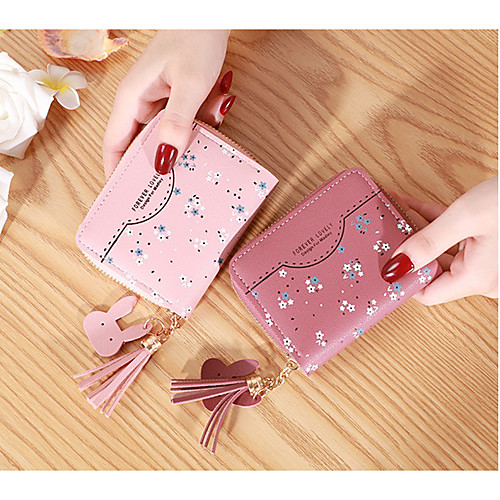 

Women's Bags PU Leather Wallet Tassel Zipper Embellished&Embroidered Printing Daily Date 2021 Wine Black Red Blushing Pink