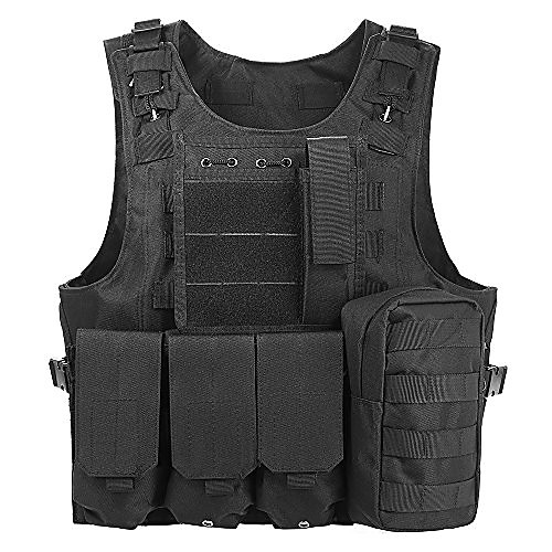 

tactical vest molle hunting vest adjustable modular gear carrier vest for training gaming paintball assault (black 2)