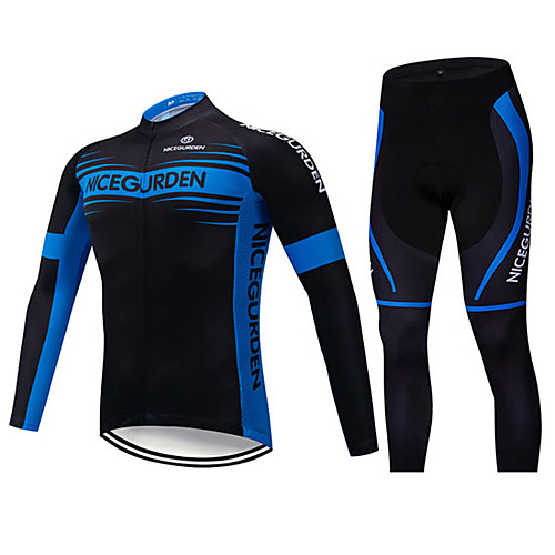 

Men's Long Sleeve Cycling Jersey with Tights Winter Elastane Polyester Black Bike Clothing Suit Breathable 3D Pad Quick Dry Reflective Strips Sweat-wicking Sports Graphic Clothing Apparel