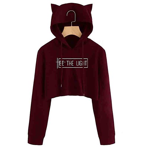 

Women's Cropped Sweatshirt Graphic Letter Casual Hoodies Sweatshirts Black Wine Green