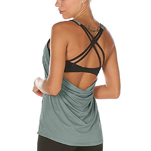 

women workout tank tops built in bra - women's strappy athletic yoga tops, exercise running gym shirts (l, dusk blue)