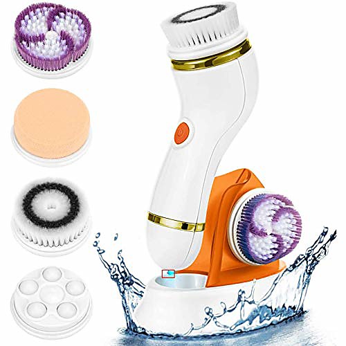 

4 in 1 facial brush electric facial cleansing brush waterproof-face brush set 2 speeds facial cleansing brush for deep cleaning exfoliating blackhead removing, orange