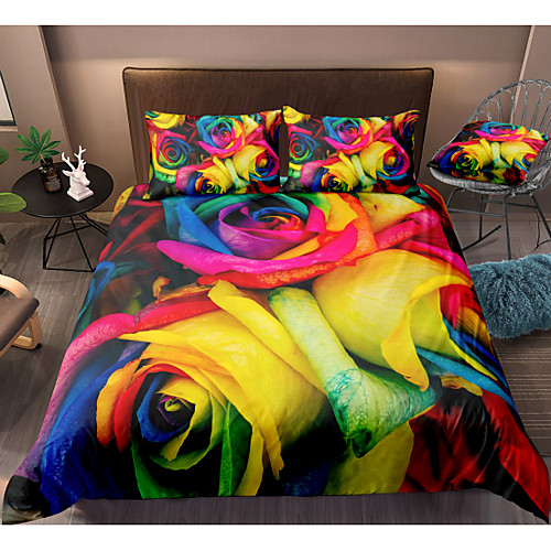 

3D Rose Print 3-Piece Duvet Cover Set Hotel Bedding Sets Comforter Cover with Soft Lightweight Microfiber, Include 1 Duvet Cover, 2 Pillowcases for Double/Queen/King(1 Pillowcase for Twin/Single)