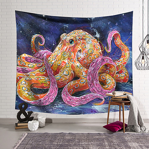 

Wall Tapestry Art Decor Blanket Curtain Hanging Home Bedroom Living Room Decoration Polyester Fiber Animal Painted Blue Ring Octopus Lanting Design