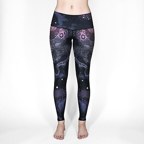 

Women's Basic Casual Quick Dry Daily Gym Leggings Pants Galaxy Calf-Length Print Black