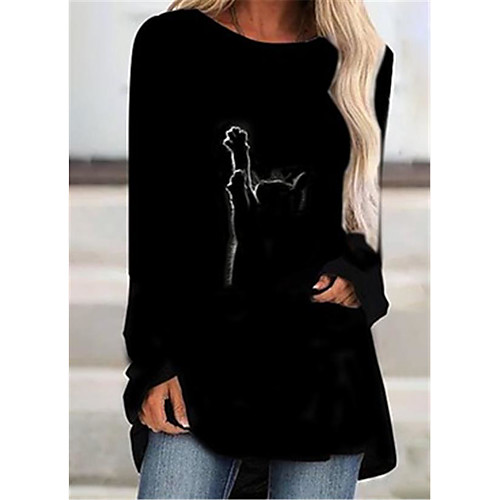 

Women's T Shirt Dress Tee Dress Short Mini Dress Black Long Sleeve Print Patchwork Print Fall Spring Round Neck Casual 2021 S M L XL XXL 3XL / Plus Size