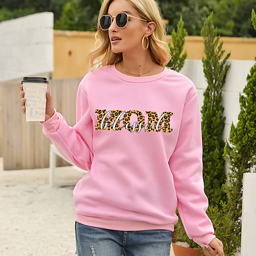 

Women's Pullover Sweatshirt Leopard Letter Print Daily Casual Hoodies Sweatshirts White Black Red