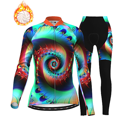 

21Grams Women's Long Sleeve Cycling Jersey with Tights Winter Fleece Green Bike Thermal Warm Fleece Lining Breathable Warm Quick Dry Sports Printed Mountain Bike MTB Road Bike Cycling Clothing Apparel