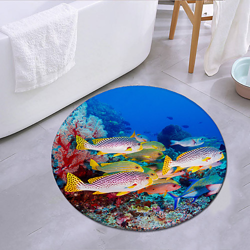 

Underwater World Round Mat Carpet Door Mat Bedroom Living Room Carpet Study Room Carpet Kitchen Bathroom Anti-slip Mat