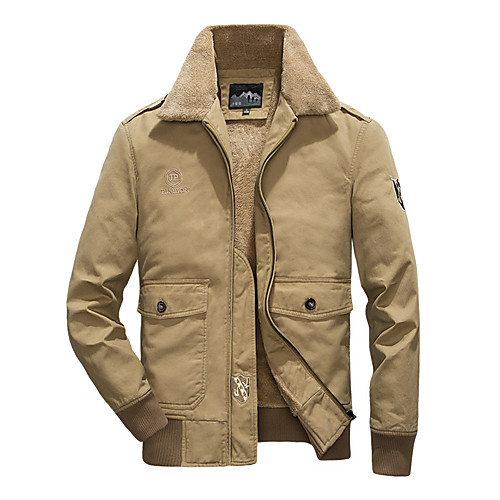

Men's Hiking Fleece Jacket Winter Outdoor Solid Color Fleece Lining Warm Thick Winter Jacket Cotton Fishing Climbing Camping / Hiking / Caving Navy khaki Army Green
